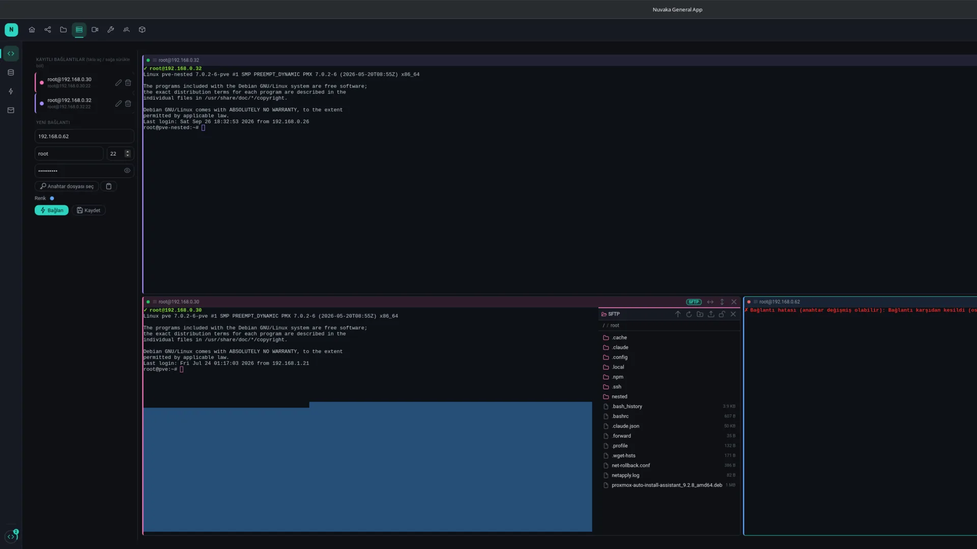 Nuvaka SSH terminal with an SFTP panel